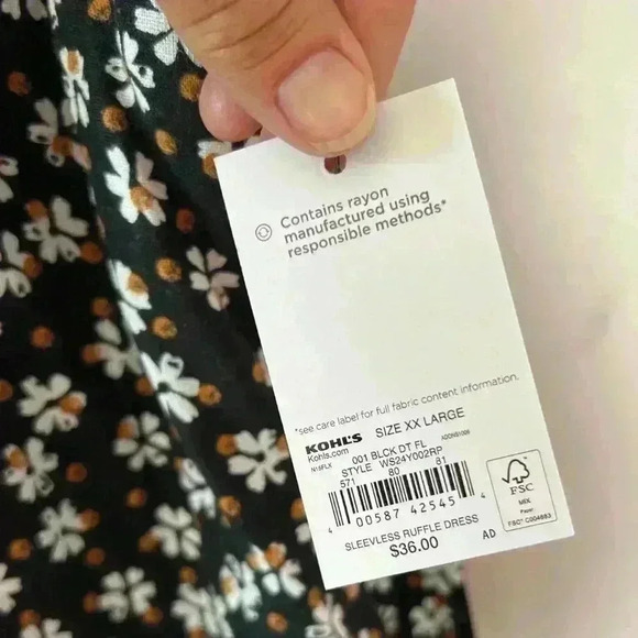 NWT Adorable Sleeveless Womens XXL Sonoma Midi Dress V-Neck With Tie Blk/Wht/Brn - Picture 2 of 5